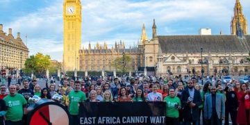 80 alarm clocks sounded in Parliament Square to wake up UK Government to famine in East Africa     